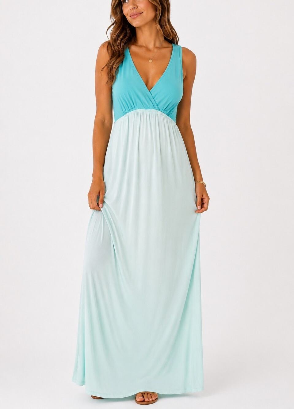 Hard Tail Twist Back Maxi Dress Aqua Mint Ombre Empire Waist Sz M Resort